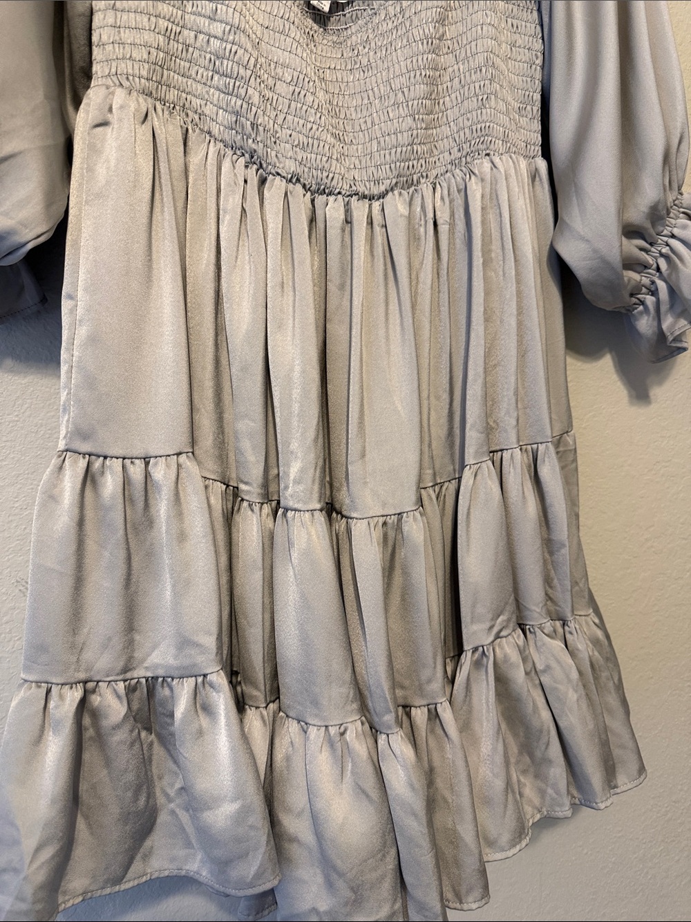 Mable Smocked Tiered Mini Dress in Silver Grey - Women - Picture 3 of 7